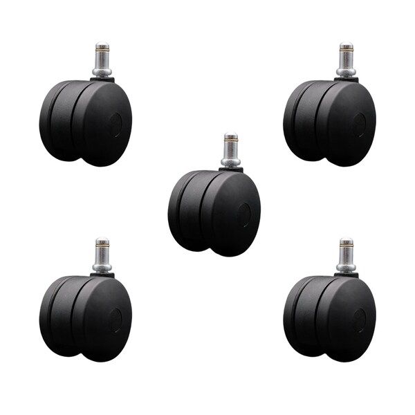 3'' Office Chair Casters Nylon Twin Wheel 7/16'' Grip Ring Stem, 5PK